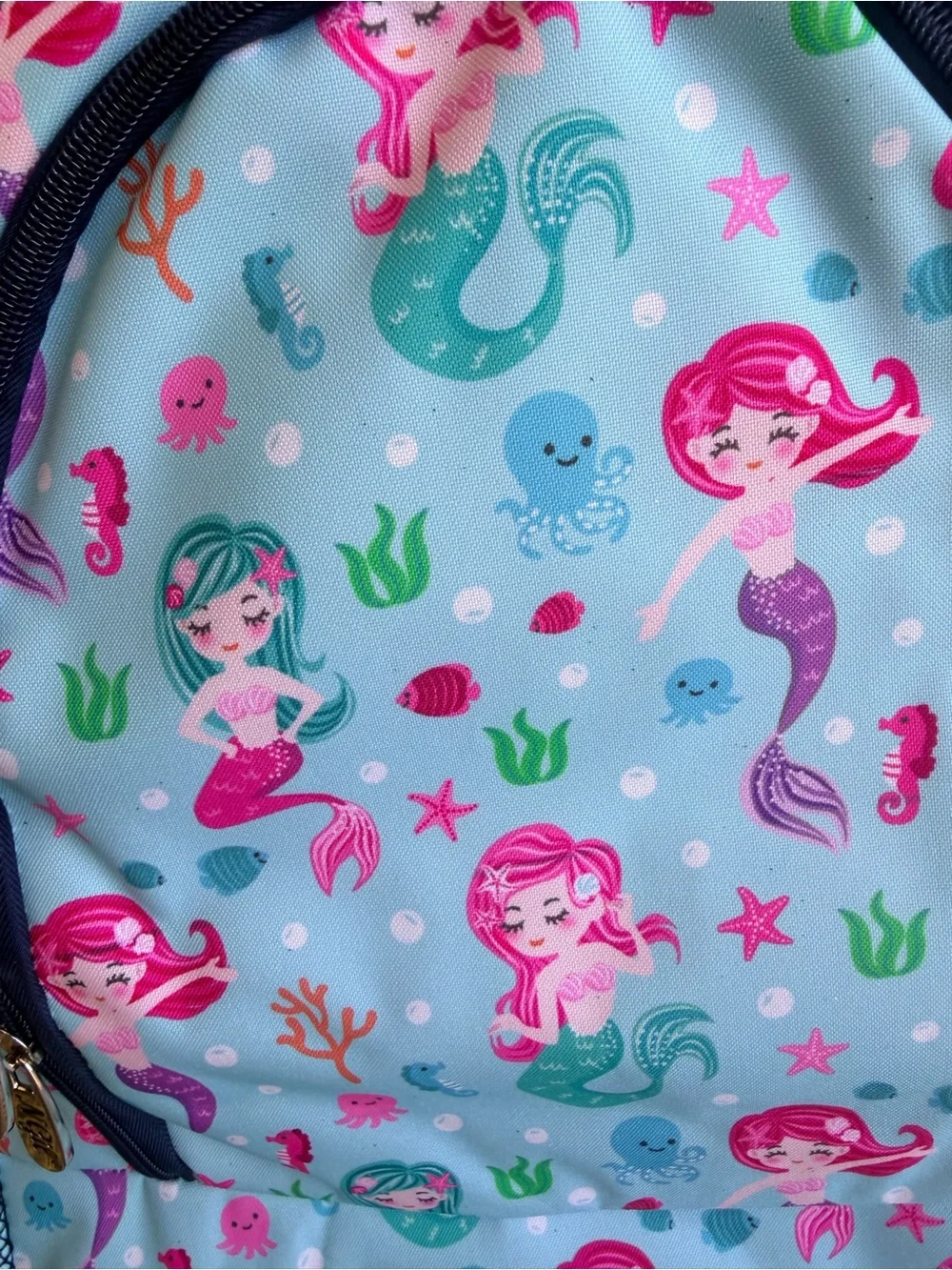 NWT Girls Baby Blue and Pink Mermaid Print School Backpack, under the sea bag